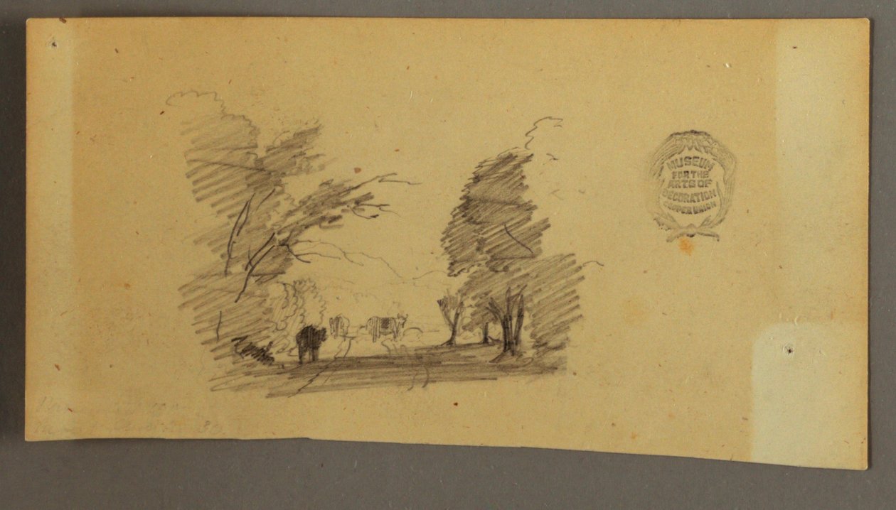 Tekening, Drie koeien op een weg in het bos, ca. 1845 door Frederic Edwin Church