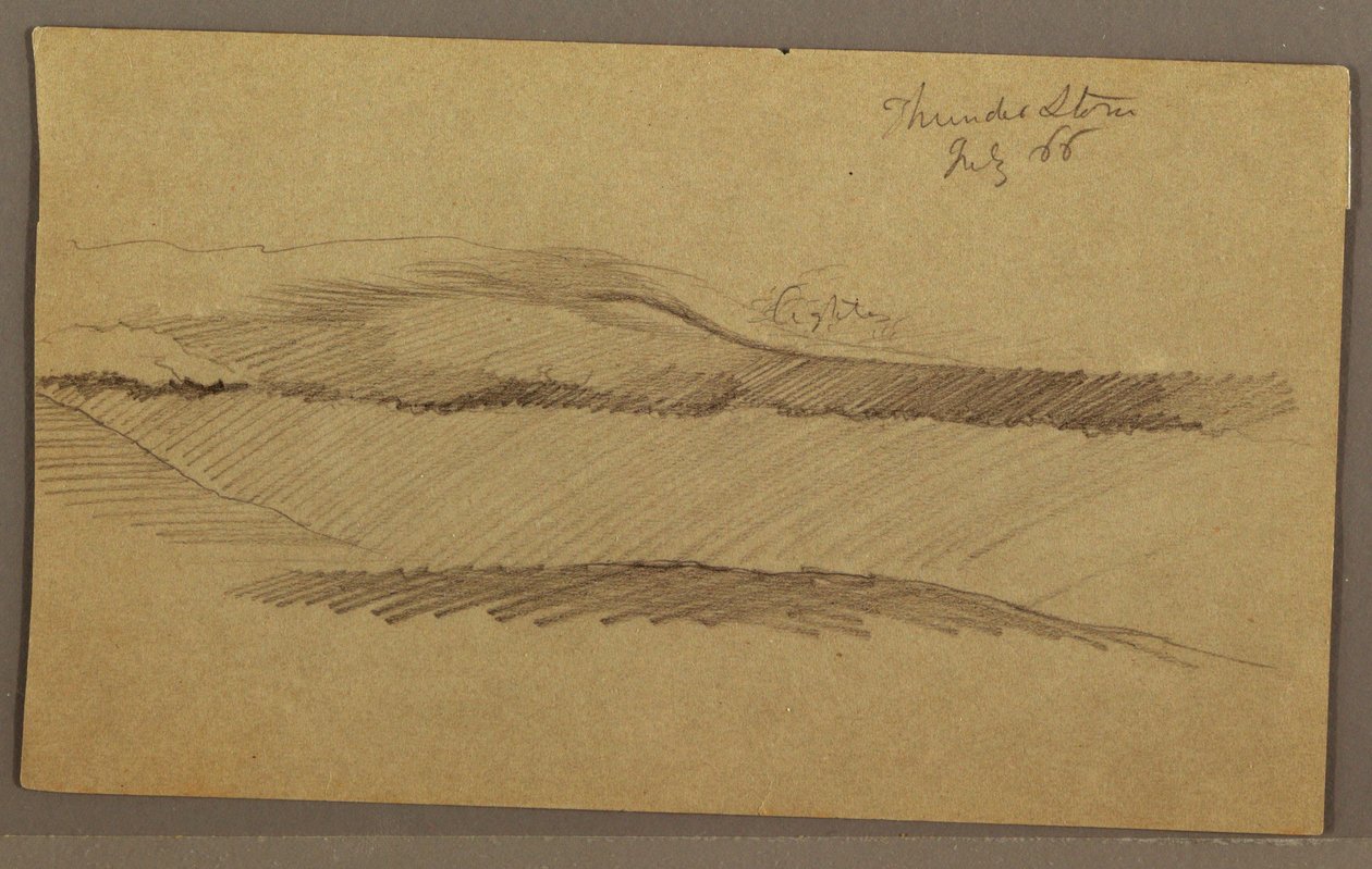 Tekening, onweer over heuvelrug, juli 1866 door Frederic Edwin Church