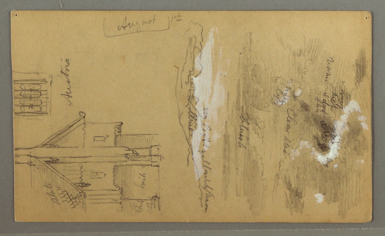 Tekening, houten huis, Sky, Oostenrijk, 1 augustus 1868 door Frederic Edwin Church