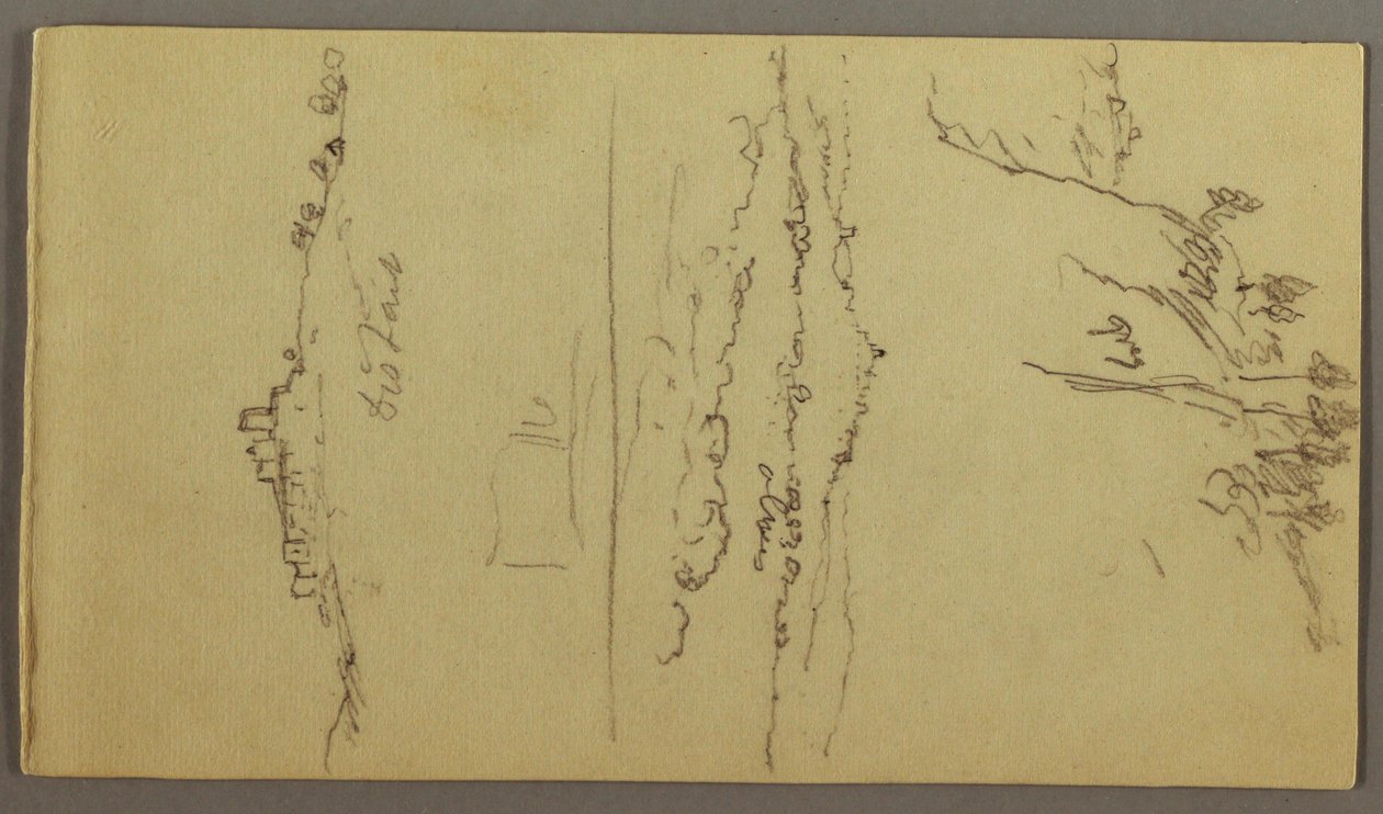 Tekening, Stad onder een bergtop, heuvelstad, mogelijk 1868-69 door Frederic Edwin Church