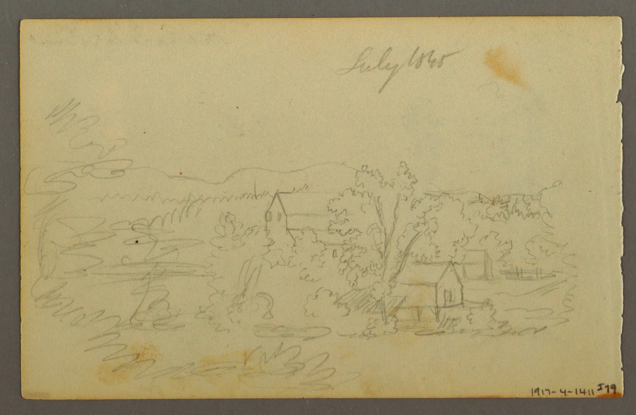 Tekening, bomen, koe, 1844 door Frederic Edwin Church