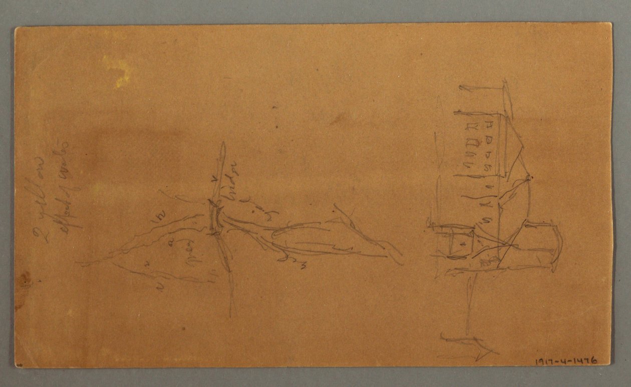 Tekening, Twee kerken, vallei, waterval, 1868 door Frederic Edwin Church