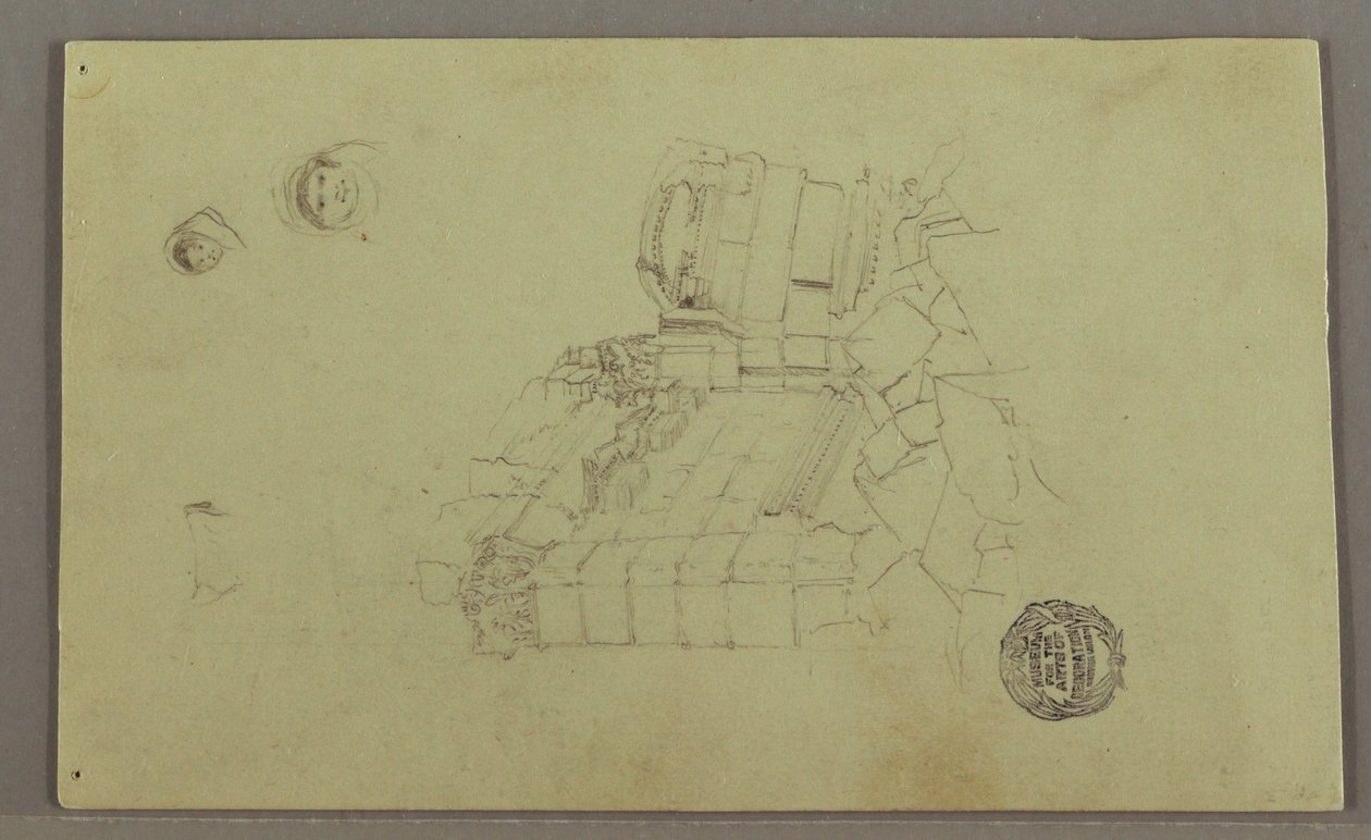 Tekening, Twee hoofden, Ruïnes, mogelijk 1868 door Frederic Edwin Church