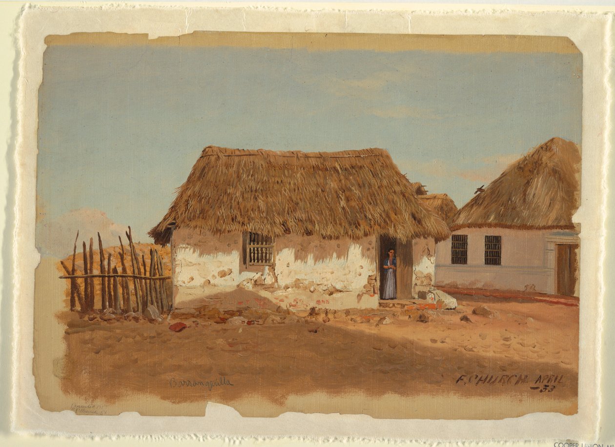 Tekening, Twee huizen in Barranquilla, Colombia, april 1853 door Frederic Edwin Church