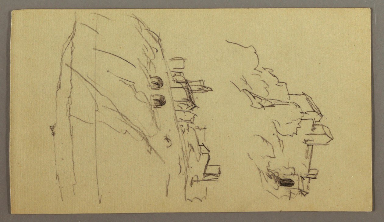 Tekening, Twee studies van een stad op een bergtop, mogelijk 1868-69 door Frederic Edwin Church