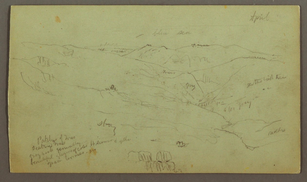 Tekening, Vallei, april mogelijk 1868 door Frederic Edwin Church