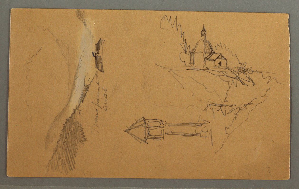 Tekening, Vallei, Toren, Kerk, mogelijk 1868 door Frederic Edwin Church