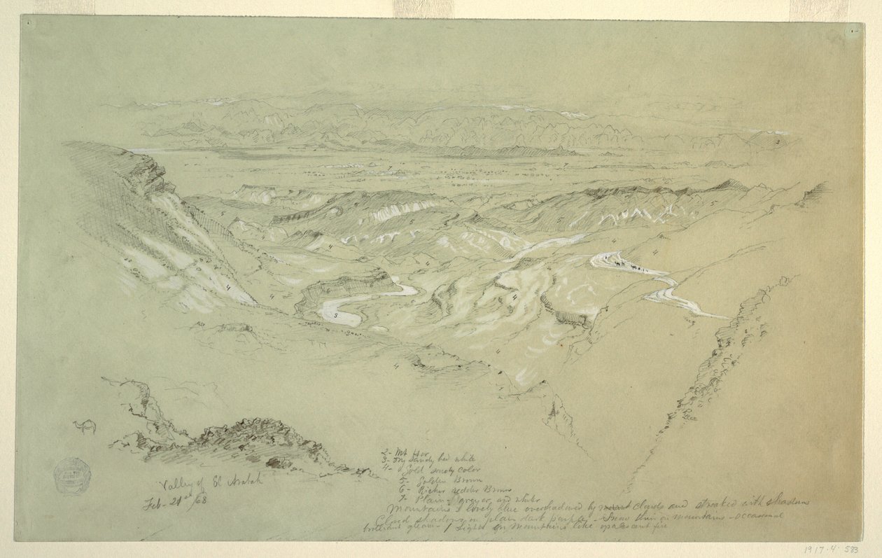 Tekening, Vallei van El Arabah, 21 februari 1868 door Frederic Edwin Church