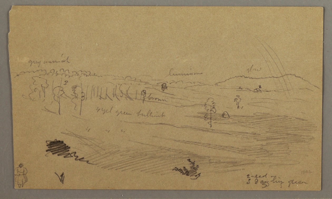 Tekening, Vallei, regenboog, mogelijk 1865-66 door Frederic Edwin Church