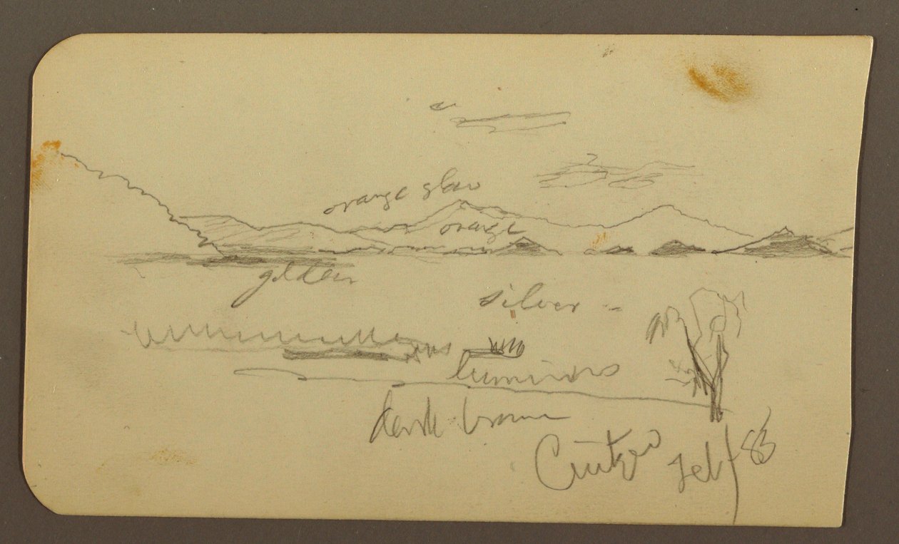 Tekening, Uitzicht bij het meer, Cuitzeo; Verso: Uitzicht bij het meer, Cuitzeo, februari 1885 door Frederic Edwin Church