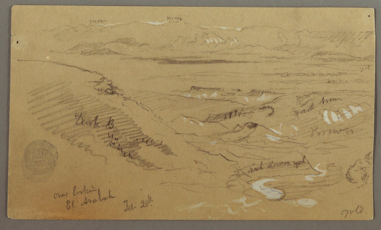 Tekening, Uitzicht over Wady el-Arabah, 20 februari, mogelijk 1868 door Frederic Edwin Church