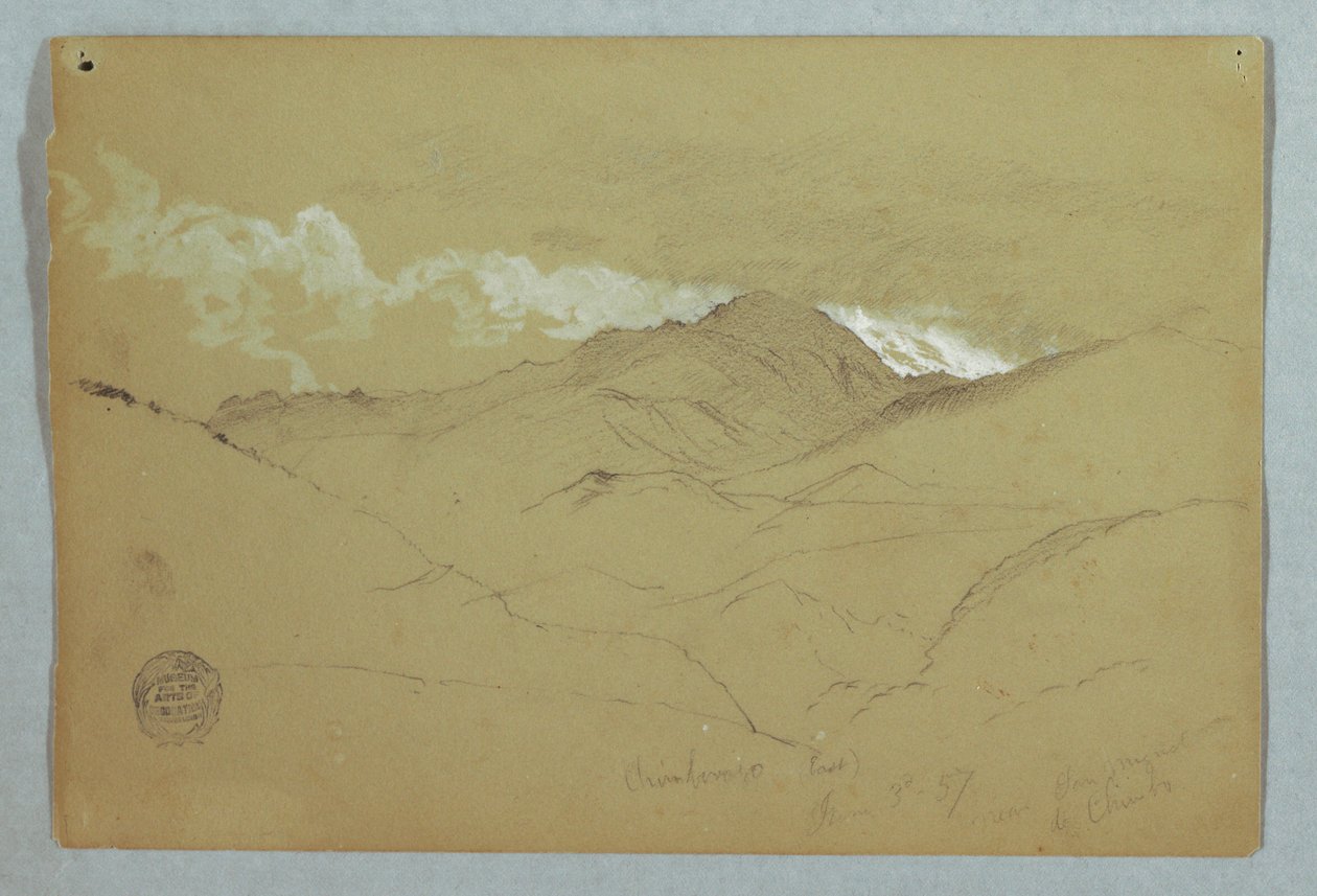 Tekening, Uitzicht vanuit het oosten op de berg Chimborazo, Ecuador, 3 juni 1857 door Frederic Edwin Church