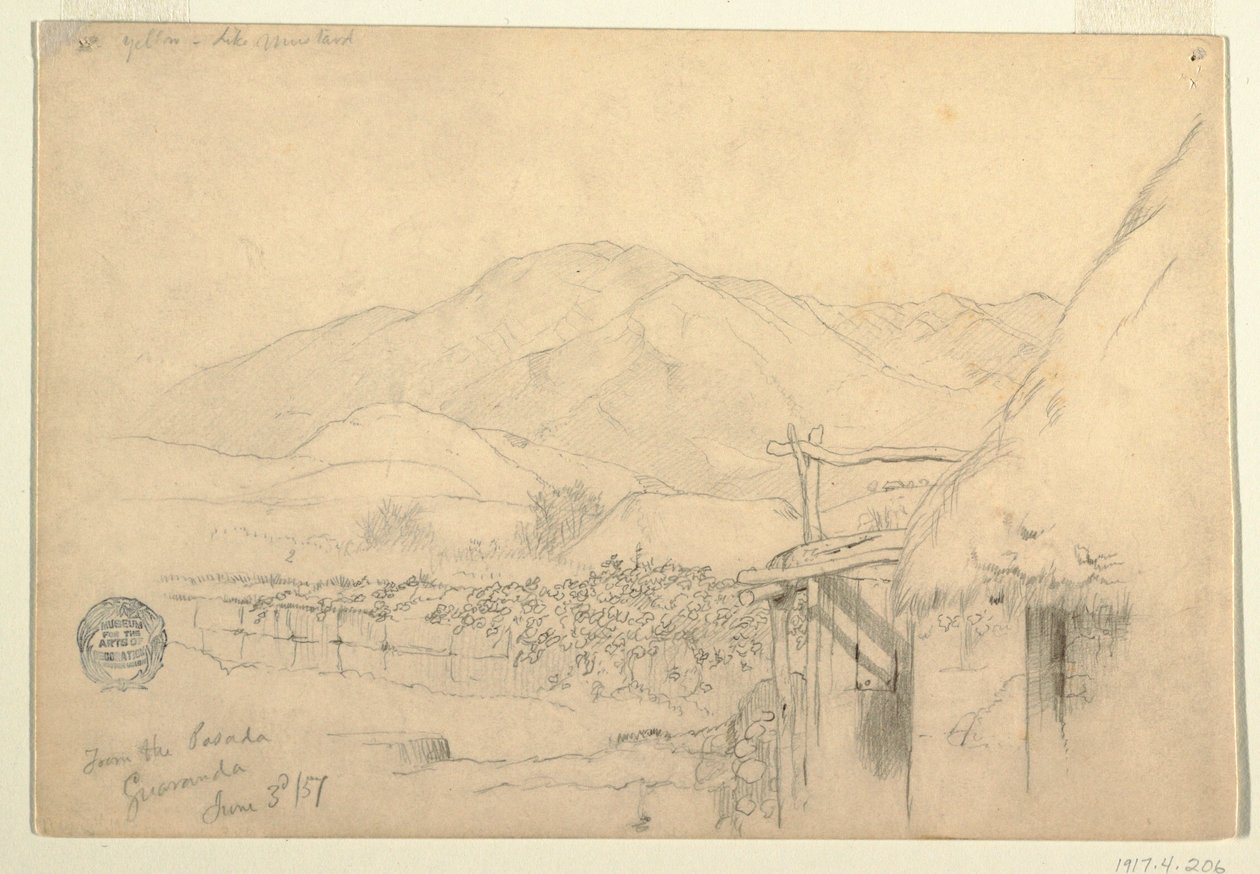 Tekening, Uitzicht vanuit de herberg in Guaranda, Ecuador, 3 juni 1857 door Frederic Edwin Church