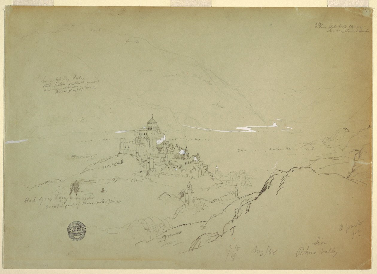 Tekening, Gezicht op Sien in het Rhônedal, augustus 1868 door Frederic Edwin Church