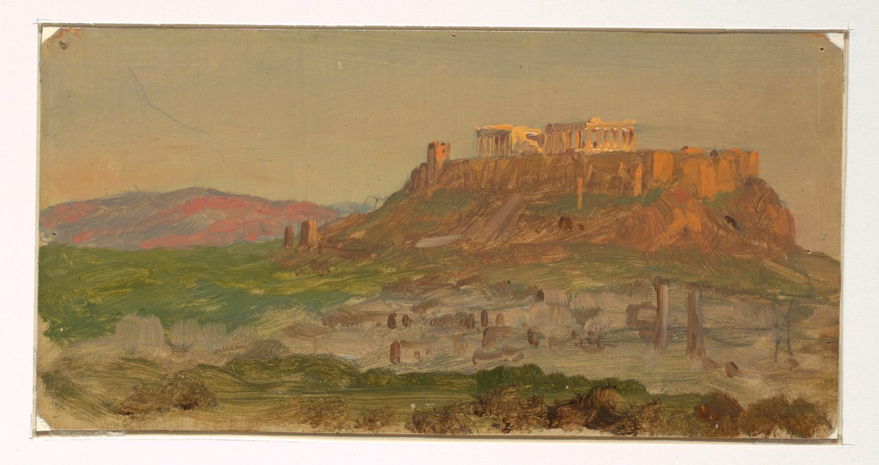Tekening, Gezicht op de Akropolis vanuit het zuiden, Athene, april 1869 door Frederic Edwin Church