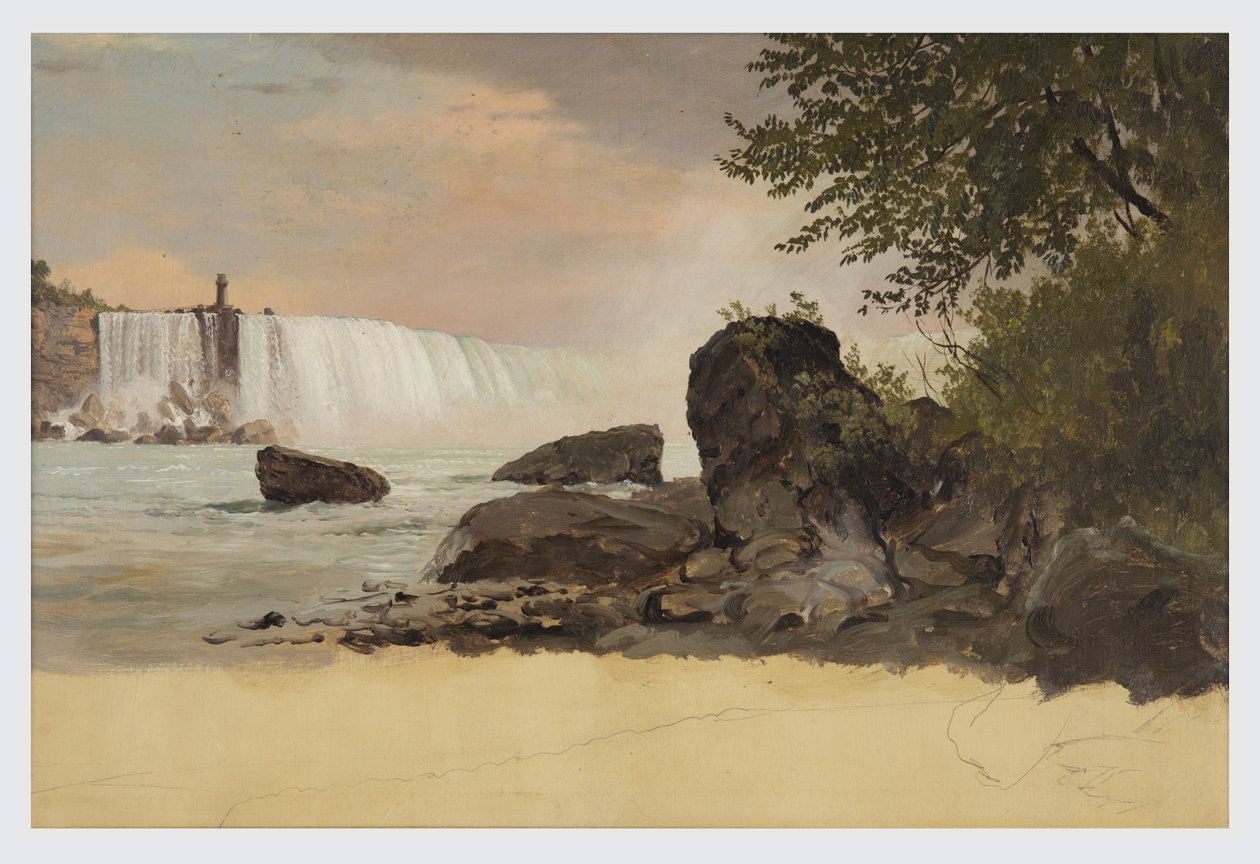 Tekening, Uitzicht op de Canadese watervallen en Goat Island, september of oktober 1856 door Frederic Edwin Church