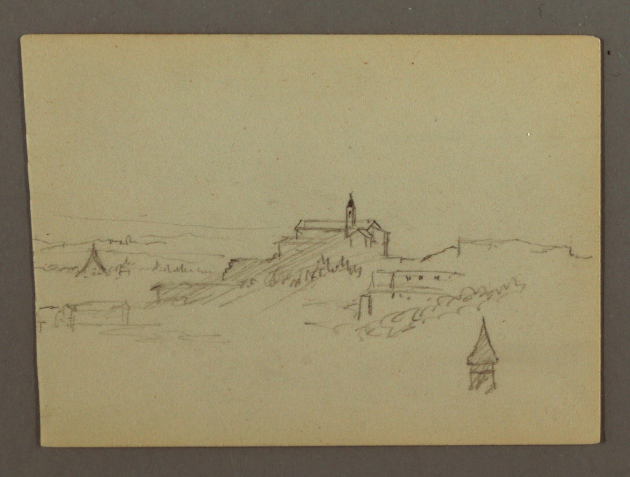 Tekening, Dorp op heuveltop, mogelijk 1868-69 door Frederic Edwin Church