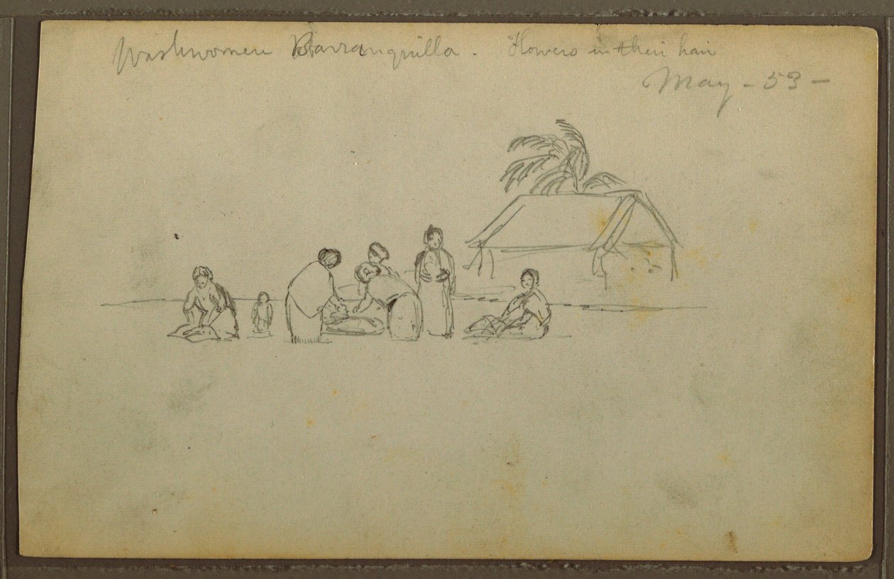 Tekening, wasvrouw in Barranquilla, Colombia, mei 1853 door Frederic Edwin Church