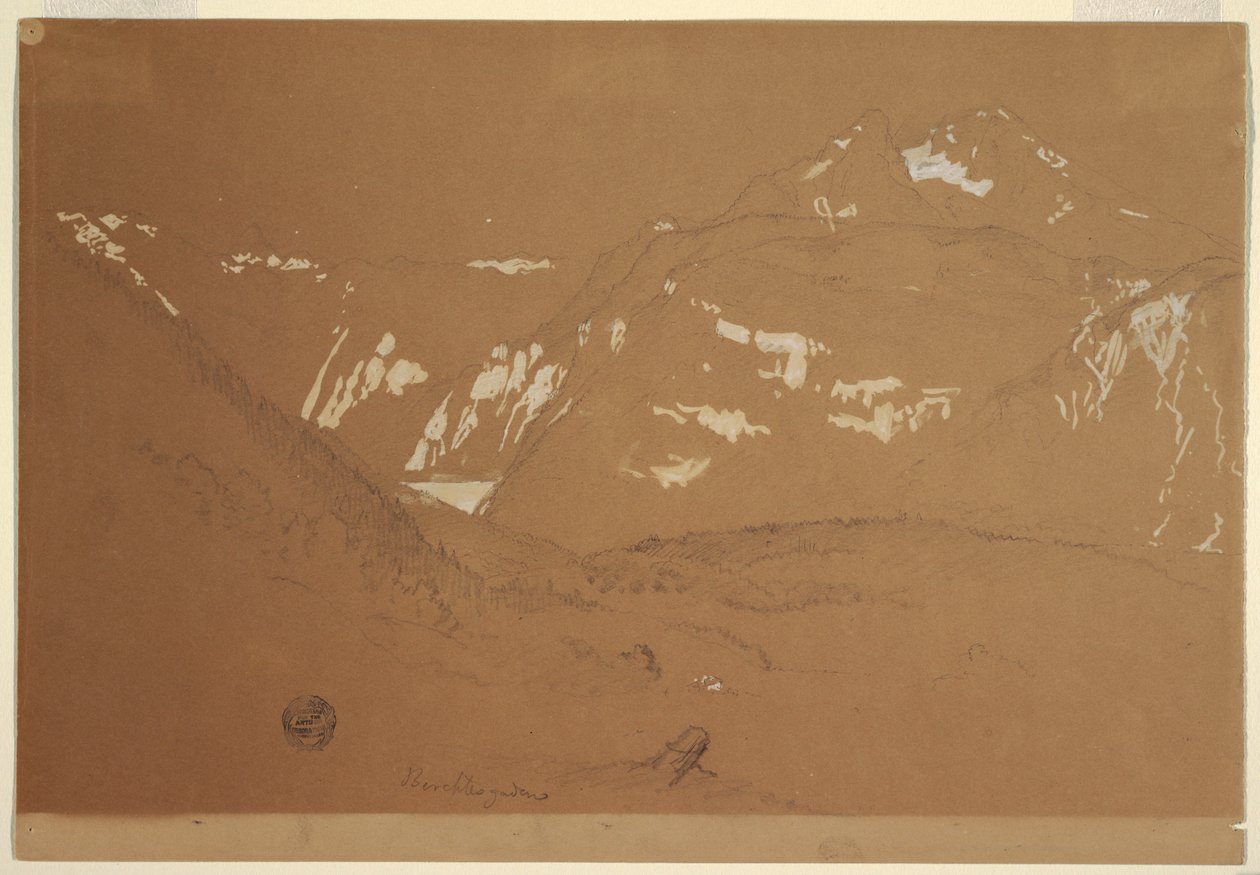 Tekening, Watxmann, de Königssee en Schoenfeld Spitze..., juni-juli 1868 door Frederic Edwin Church