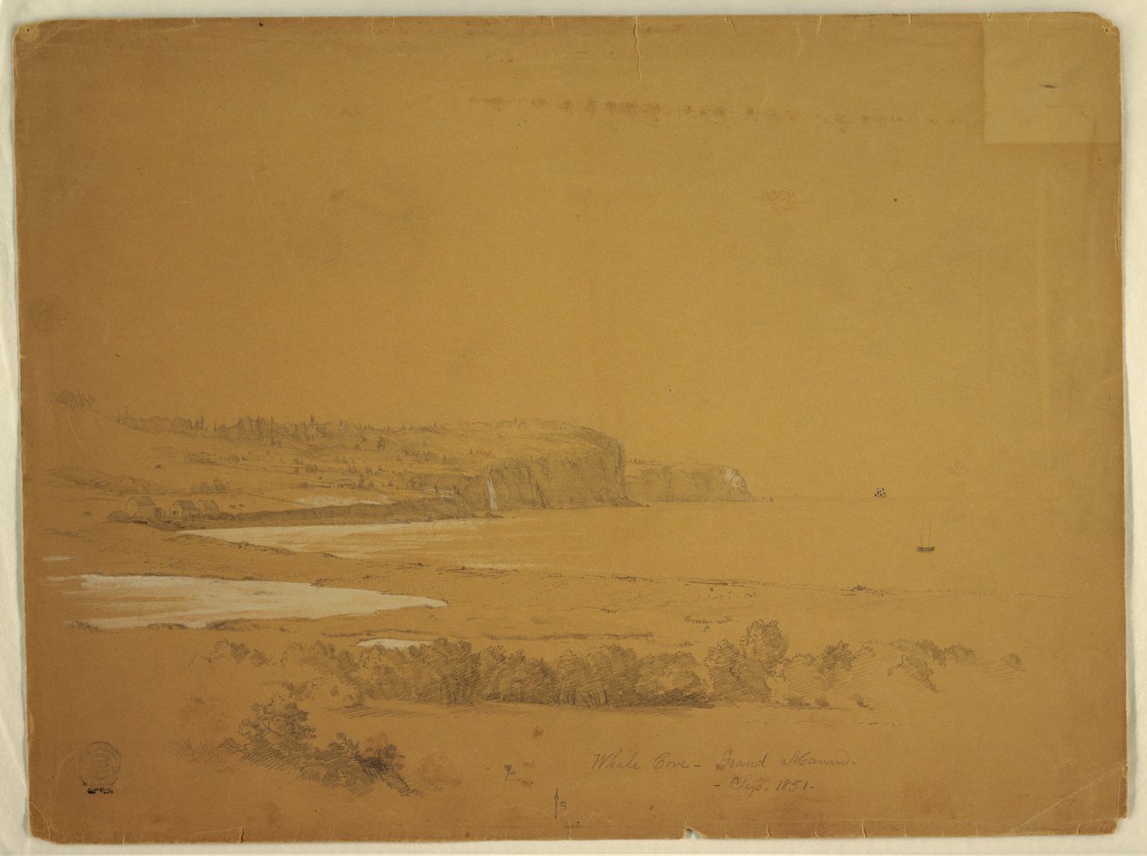 Tekening, Whale Cove, Grand Manan Island, Canada, september 1851 door Frederic Edwin Church