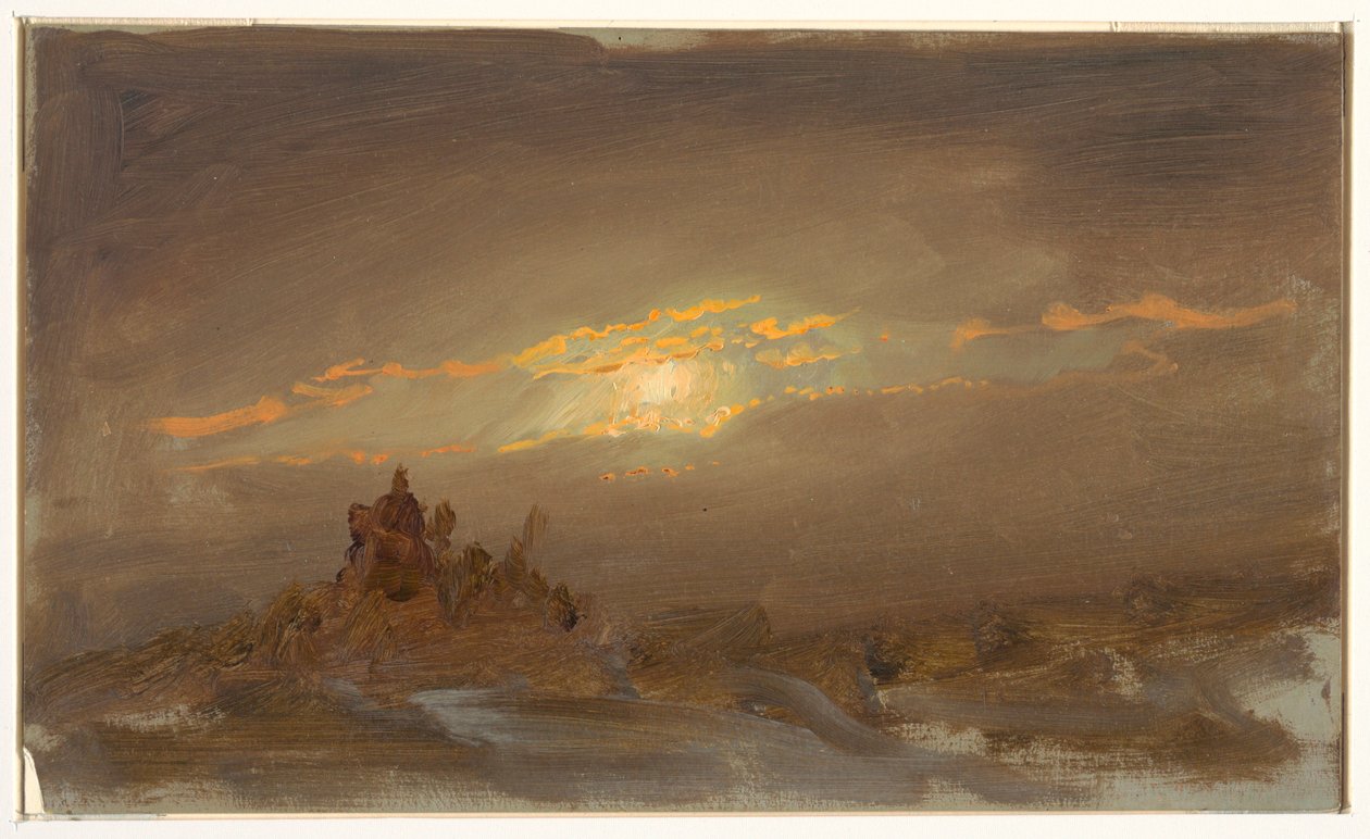 Tekening, Winterlandschap bij maanlicht, ca. 1870 door Frederic Edwin Church