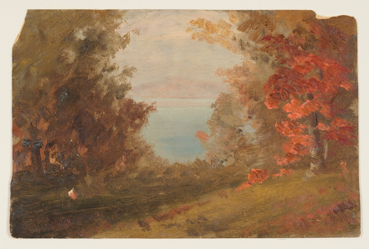 Tekening, Boslandschap in de Herfst (Hudson, New York of Maine), 1860-70 door Frederic Edwin Church