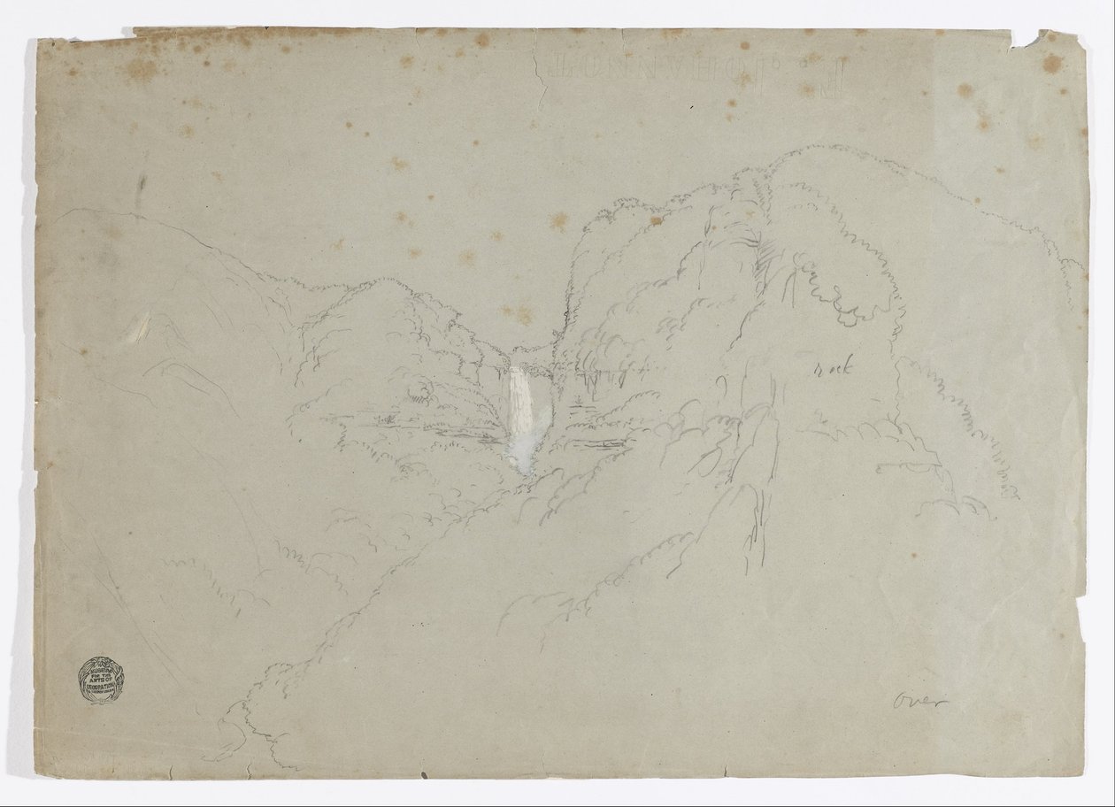 Tekening. a. Schets. Tequendama Ralls bij Bogota, Colombia. b. Uitzicht op bergketens in de verte. door Frederic Edwin Church
