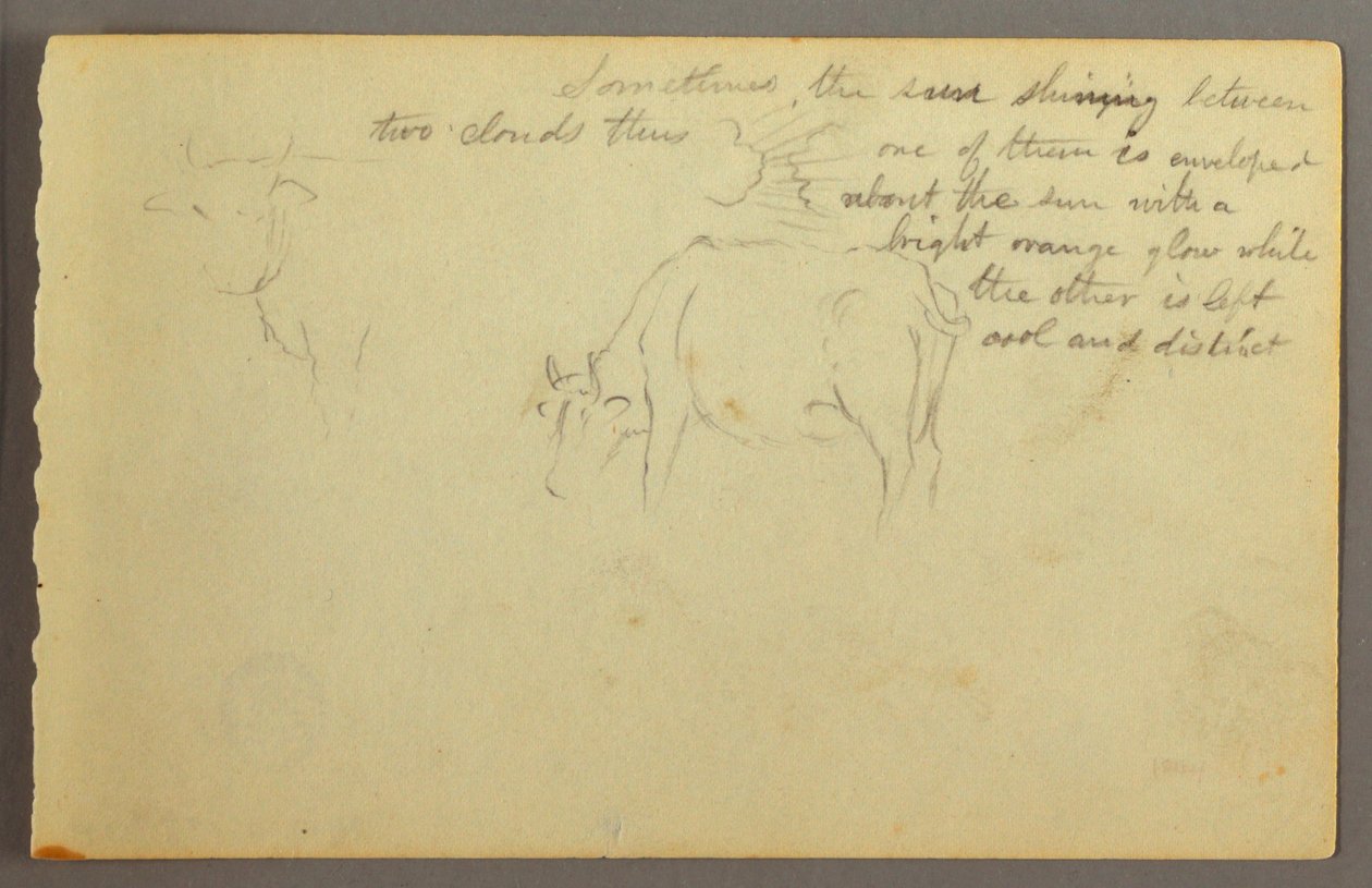 Tekening, stralen tussen wolken, stieren, mogelijk 1877 door Frederic Edwin Church