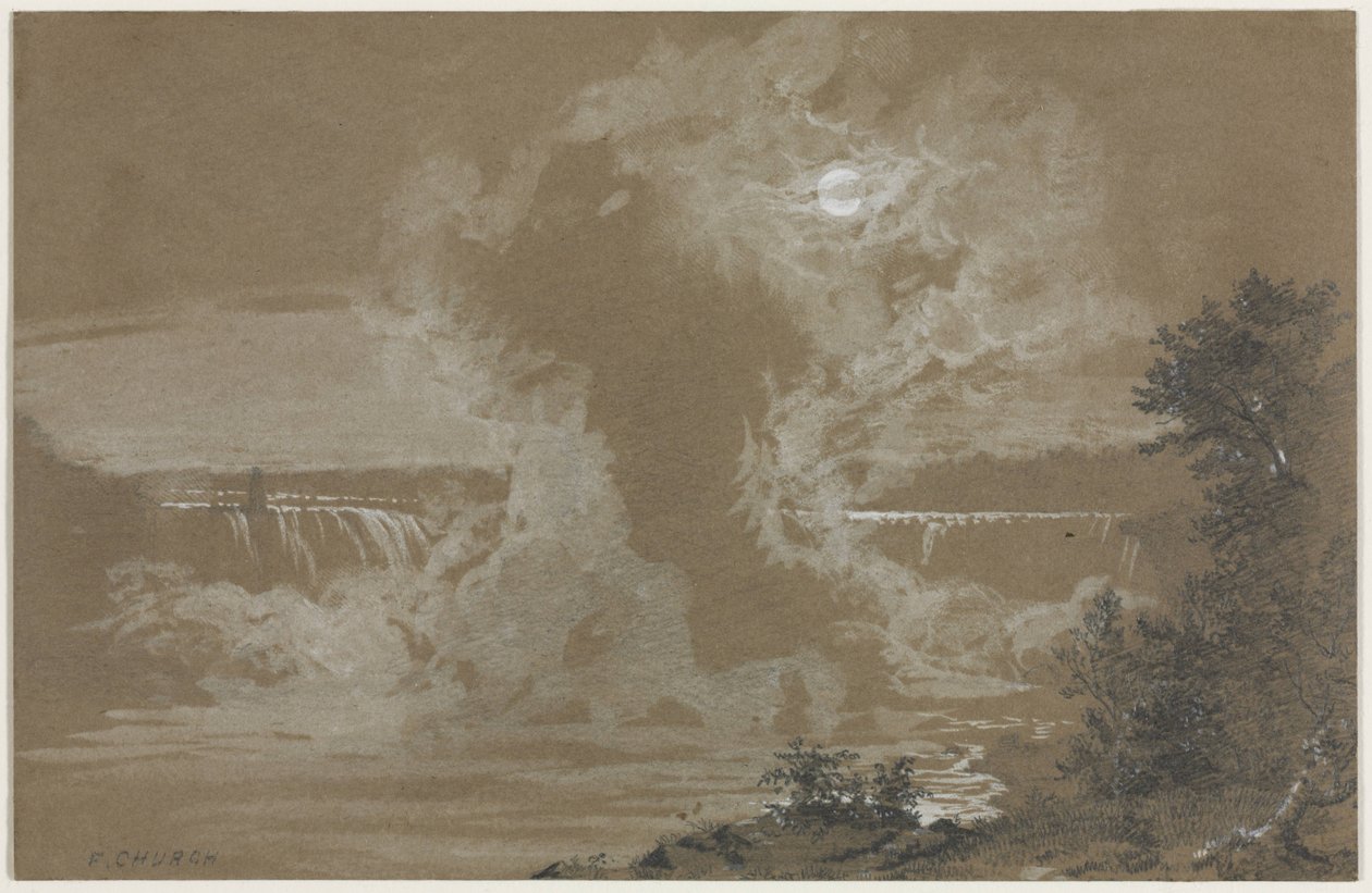 Niagara watervallen bij maanlicht door Frederic Edwin Church