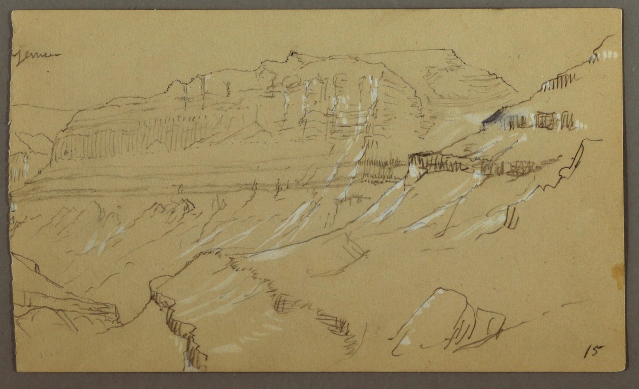 Rechterdeel van een schets van El Yemen Valley, Arabië: Verafzicht door Frederic Edwin Church
