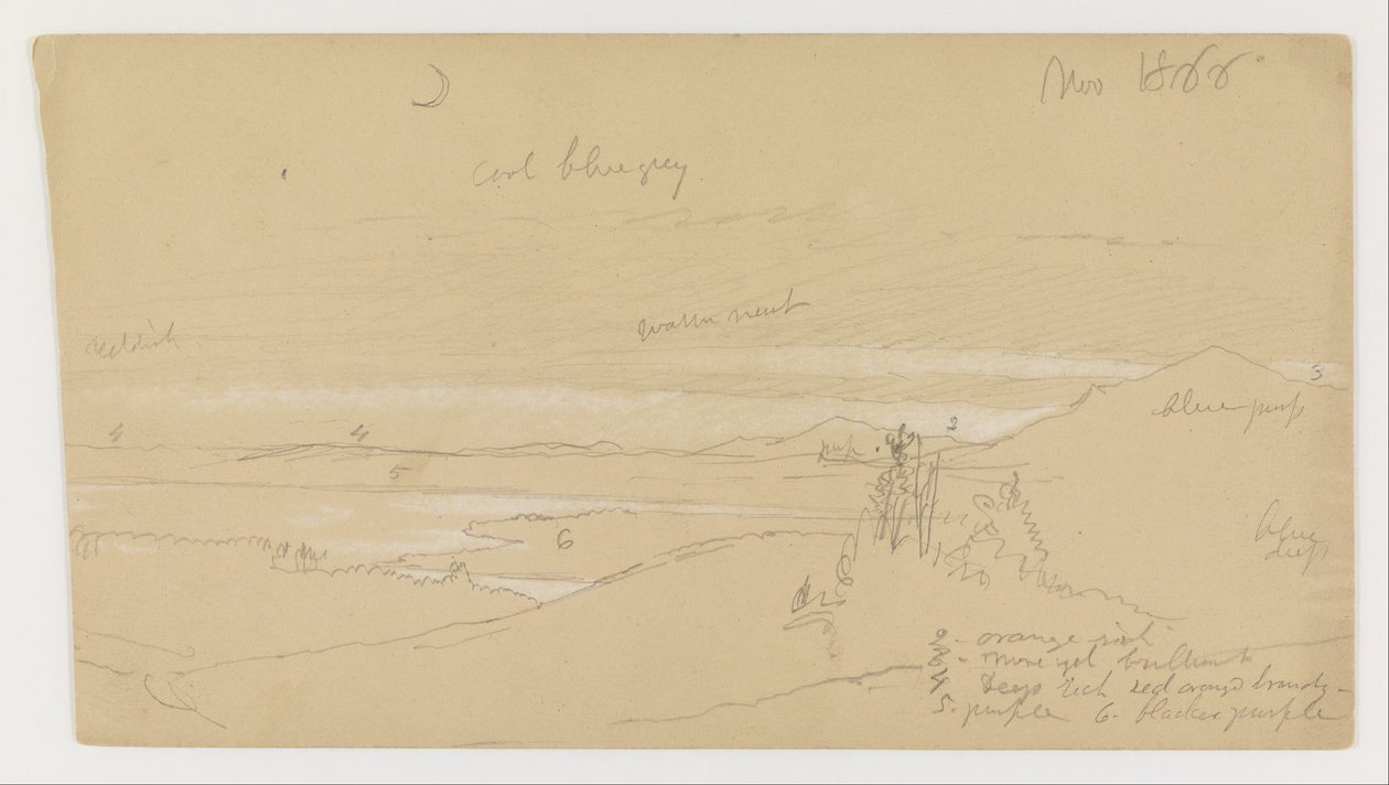 Rivier door bergdal met hemel en halve maan door Frederic Edwin Church