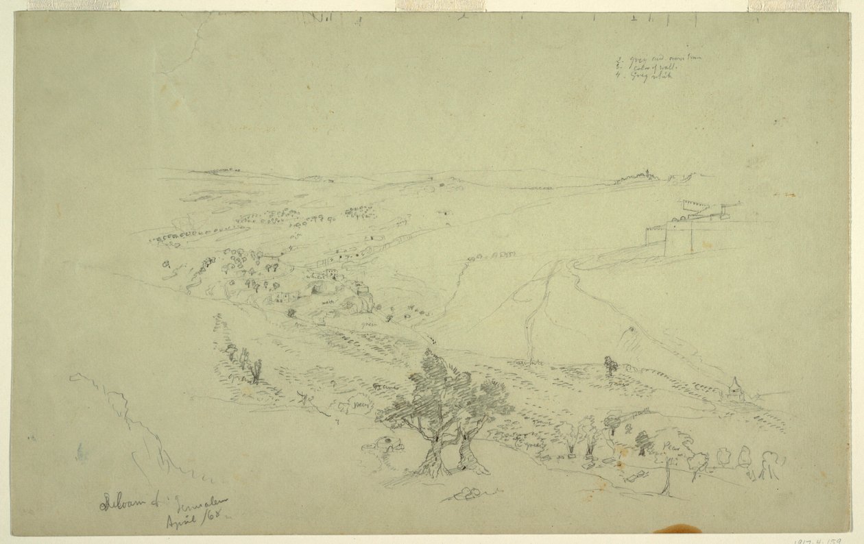 Siloam en Jeruzalem, zuidoostelijke hoek van de muren gezien vanaf de Olijfberg [Jeruzalem en Silwan, Oost-Jeruzalem, Israël] door Frederic Edwin Church