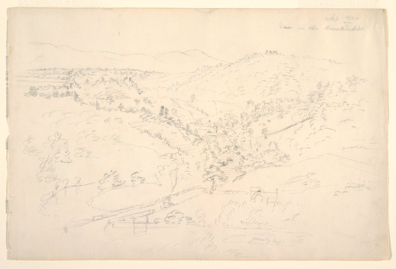Schets van een Catskill-landschap (Uitzicht op de Kaanterkill) door Frederic Edwin Church