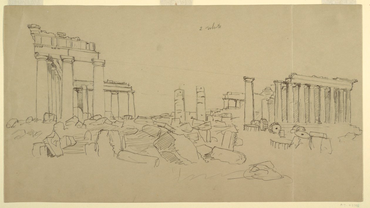 Uitzicht op het Parthenon en omliggende ruïnefragmenten vanuit het westen, Athene, Griekenland door Frederic Edwin Church