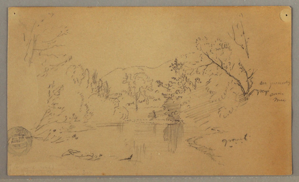 Kronkelende rivier in een beboste vallei, Vermont door Frederic Edwin Church