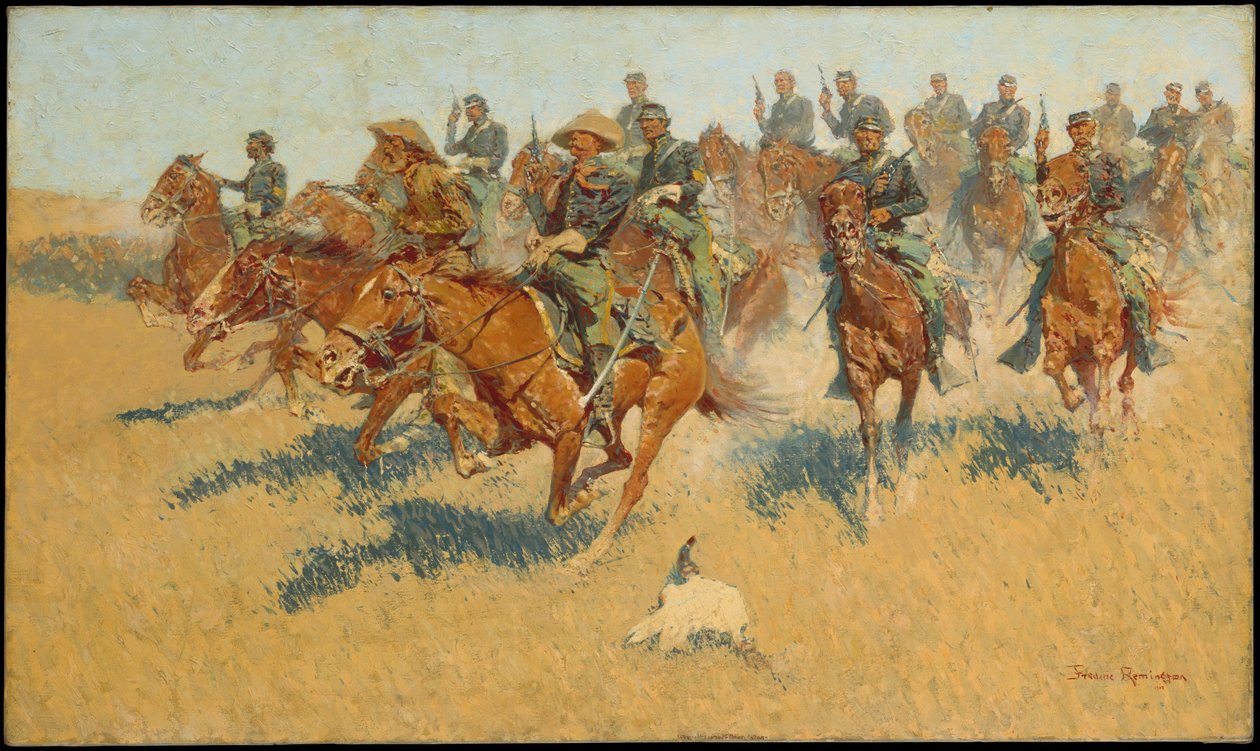 Cavalerieaanval op de zuidelijke vlakten door Frederic Remington