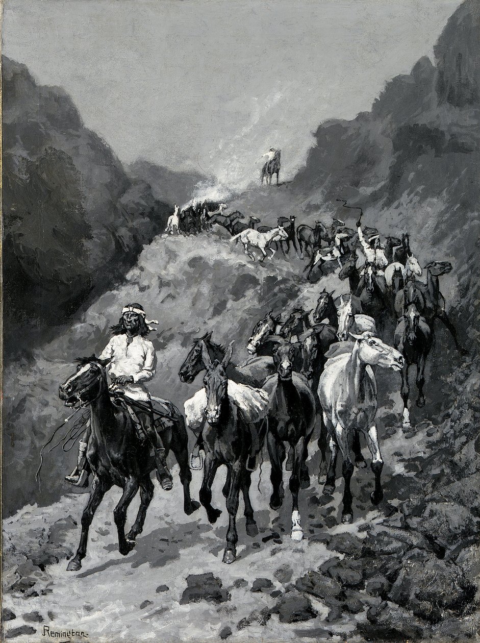 Geronimo en zijn bende terugkerend van een inval in Mexico door Frederic Remington