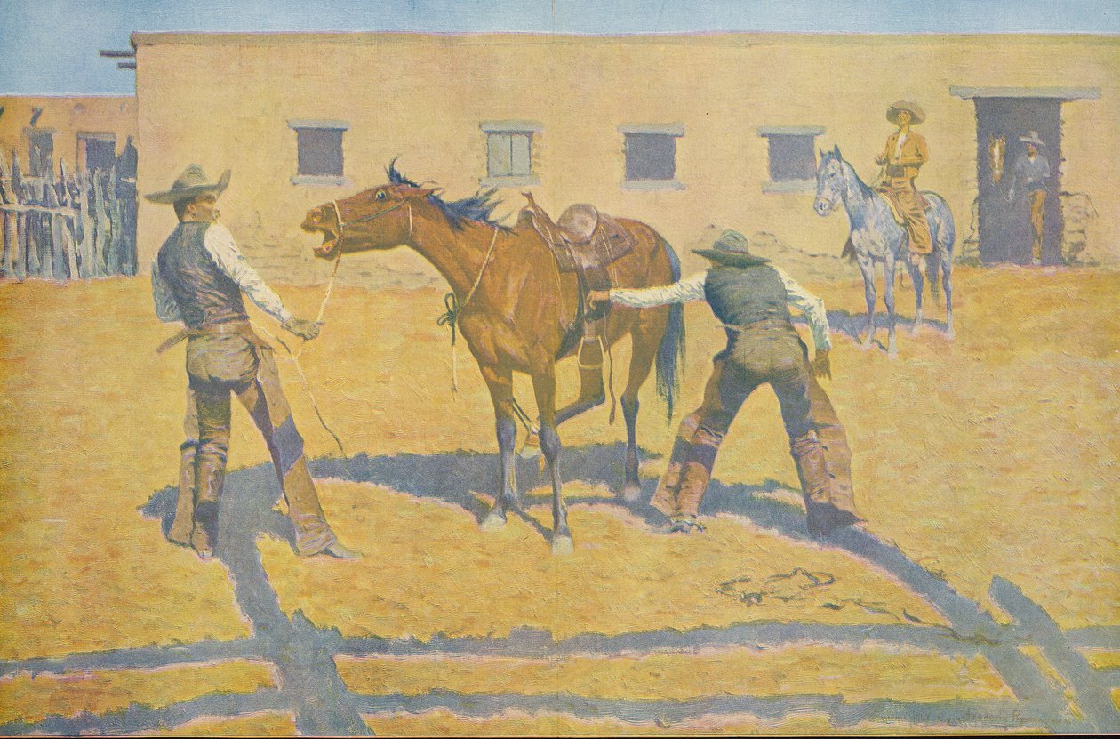 Zijn eerste les, uit Colliers Weekly, pub. 1903 door Frederic Remington