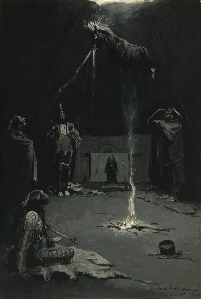 Indiaanse vuurgod (het gaan van het medicijnpaard) door Frederic Remington