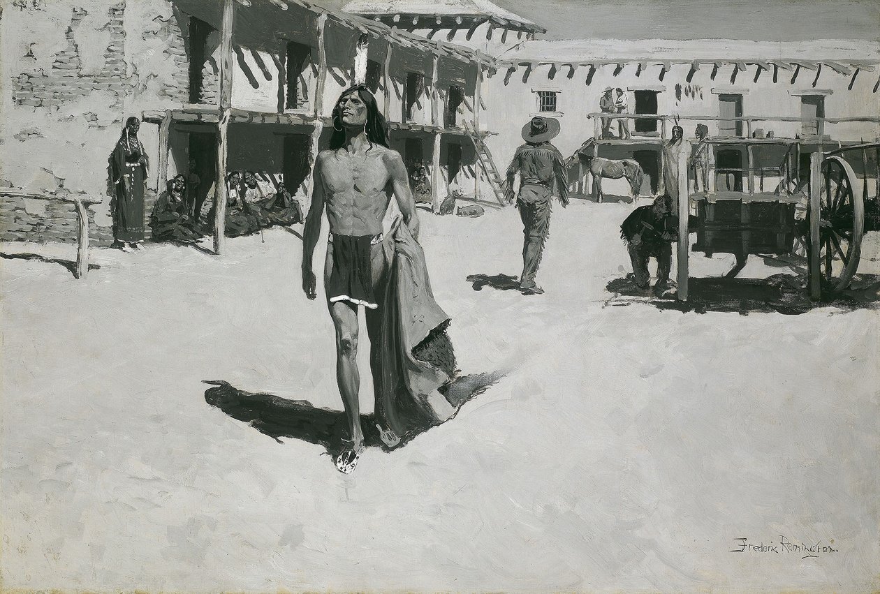 Niets dan vrolijke blikken Volgden de knuppel door Frederic Remington