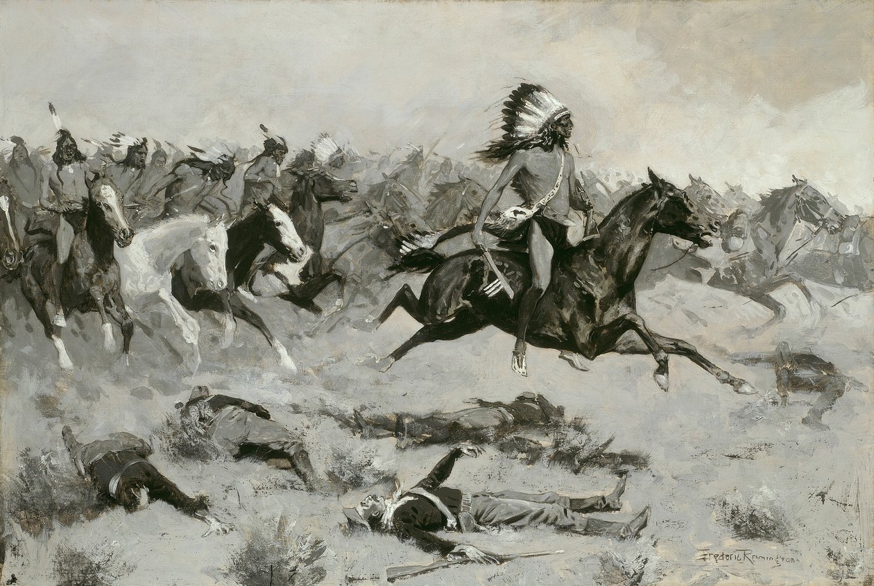 Rushing Red Lodges door de lijn gegaan, ca. 1900 door Frederic Remington