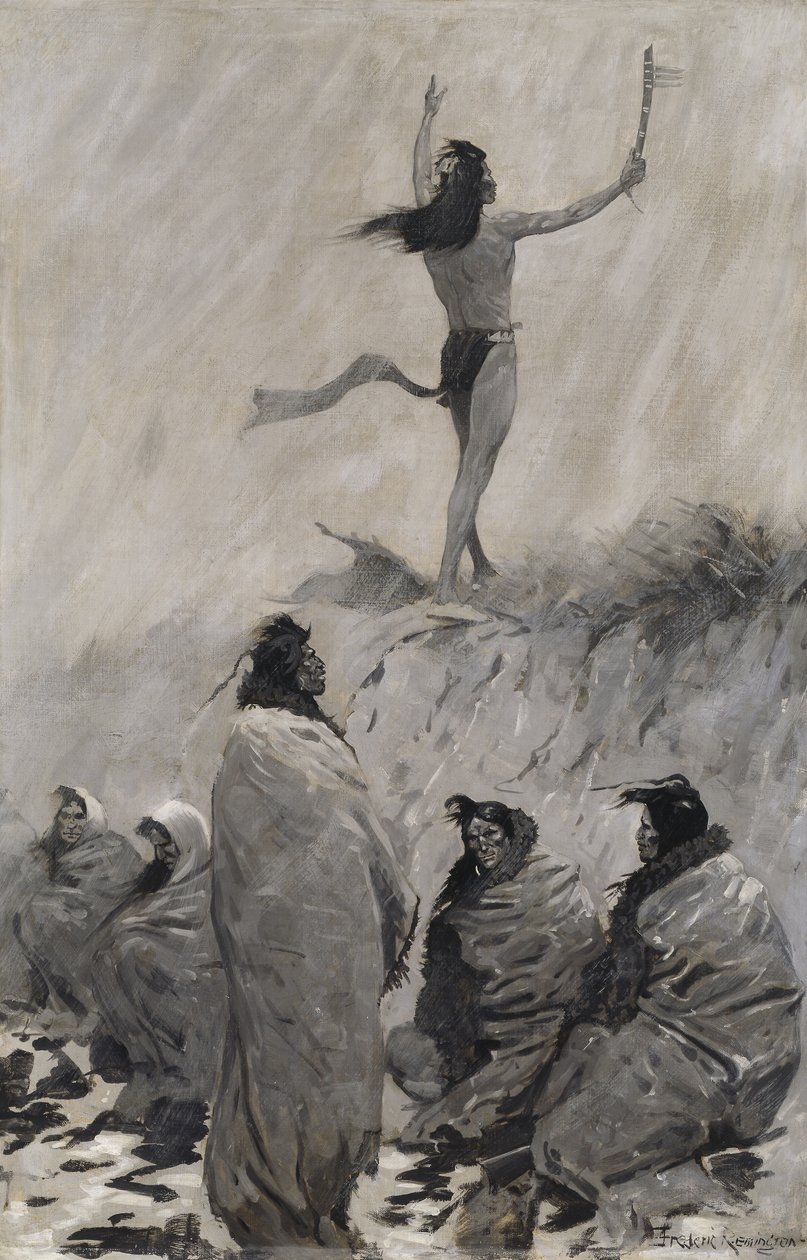De Vuurvreter hief zijn armen op naar de Dondervogel door Frederic Remington