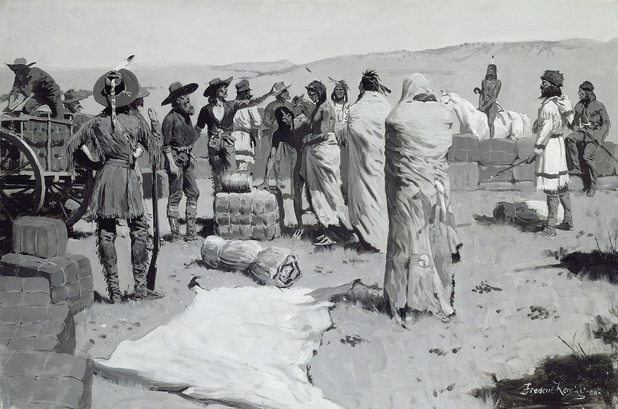De Tolk zwaaide naar de Jongeling, ca. 1900 door Frederic Remington