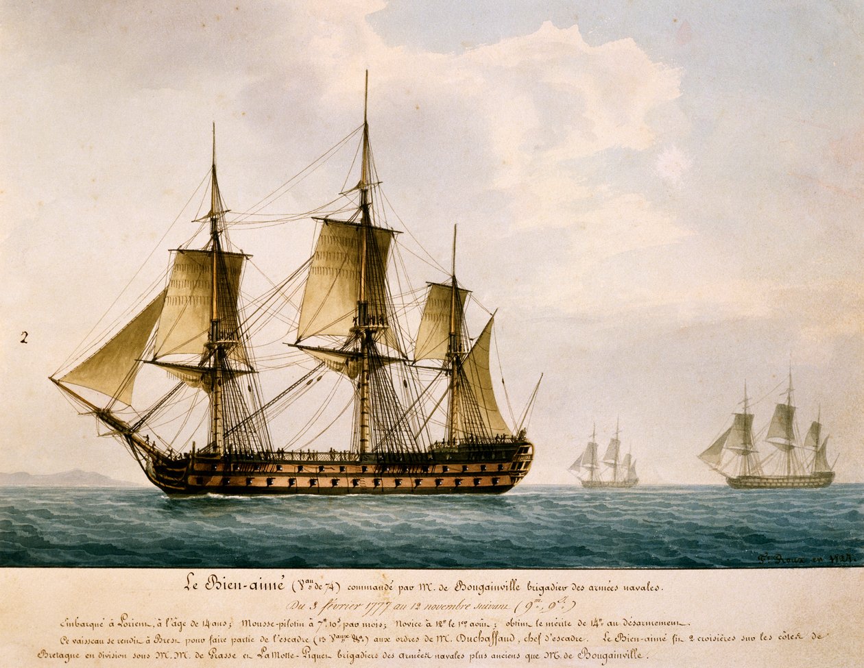 Schip Bien-Aime van Louis Antoine, Graaf de Bougainville door Frederic Roux