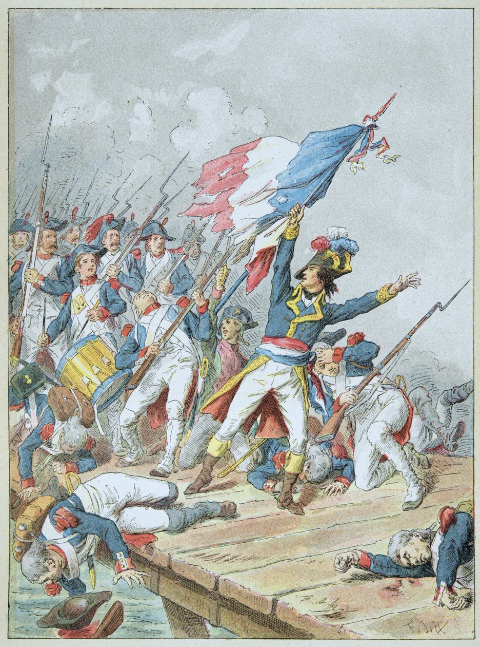 Bonaparte steekt de brug van Arcole over in november 1796 door Frederic Theodore Lix