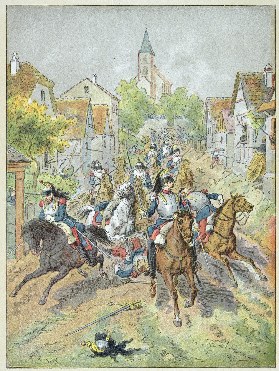 Aanval van de Franse kurassiers tijdens de Slag bij Reichshoffen, 6 augustus door Frederic Theodore Lix