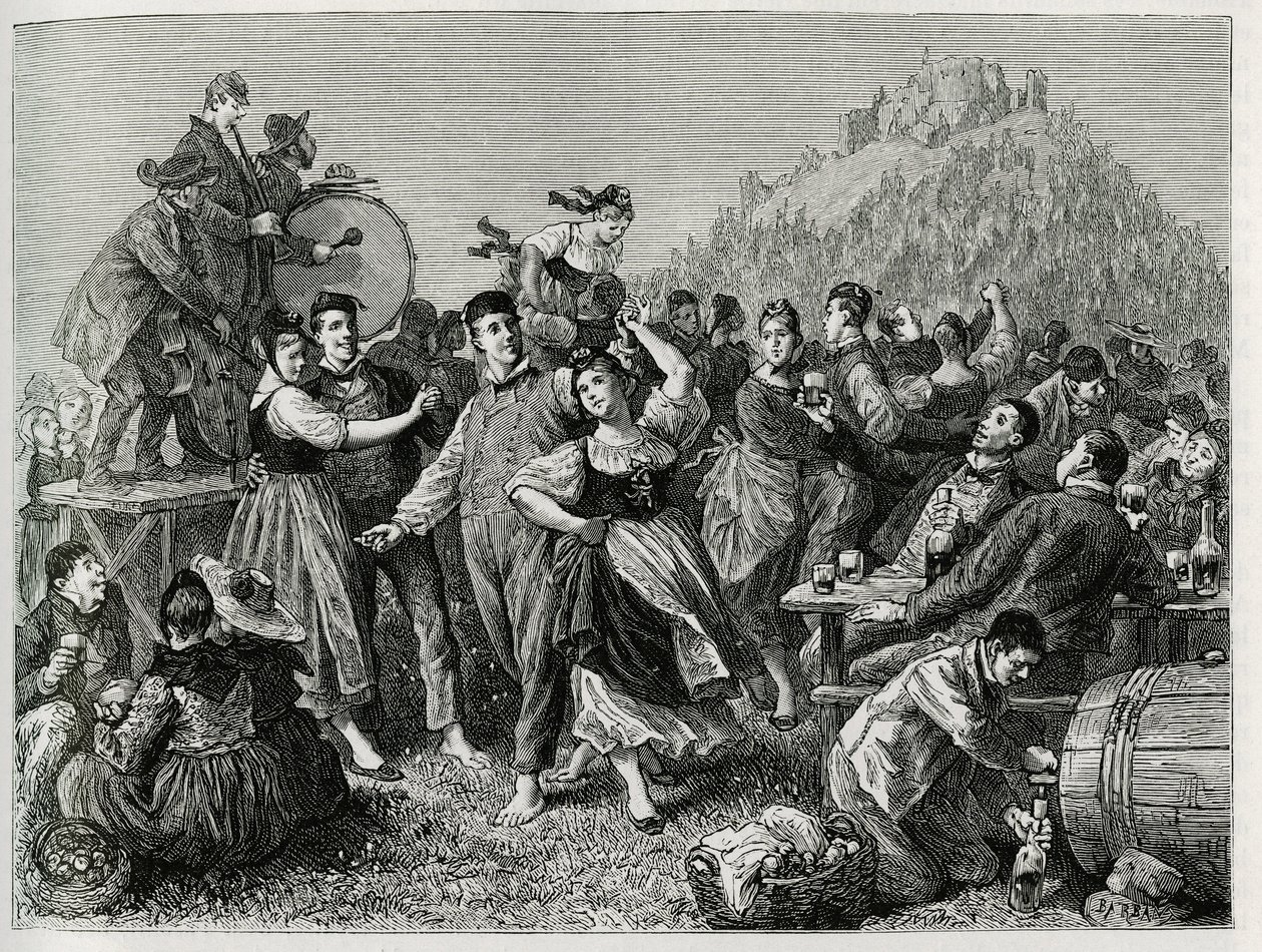 Feest van de herders op de Hohneck (Vogezen), zondag na Sint Jan. Gravure door F. Lix, ter illustratie van het verhaal 