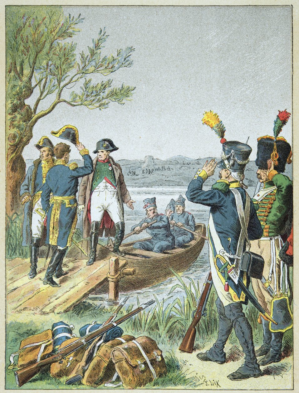 Napoleon Bonaparte en Massena op de Lobau na de Slag bij Essling, 22 mei door Frederic Theodore Lix