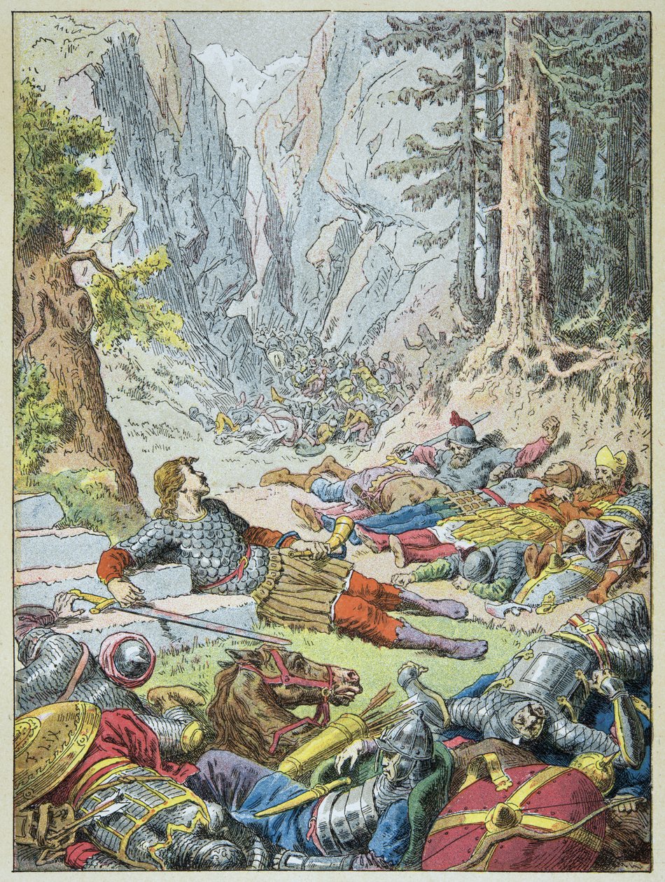 Roland stierf in de Slag bij Roncesvalles door Frederic Theodore Lix