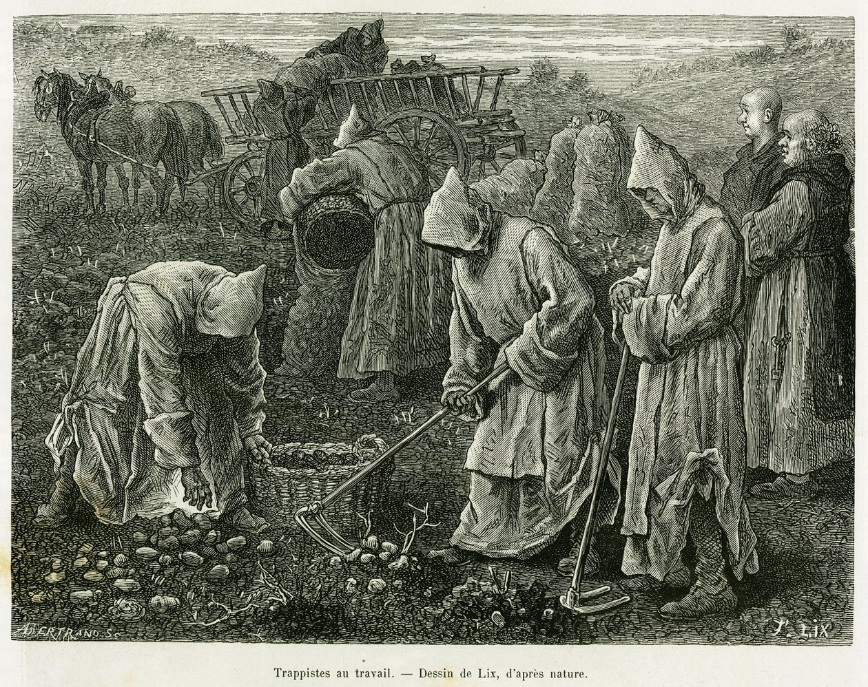 Trappisten aan het werk. Gravure door Lix ter illustratie van het verhaal 
